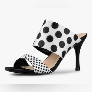 Black & White Polka Dot Slip-On Heel Sandal